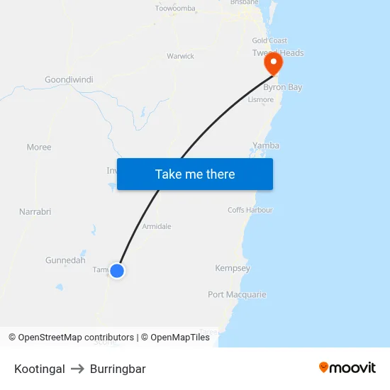 Kootingal to Burringbar map
