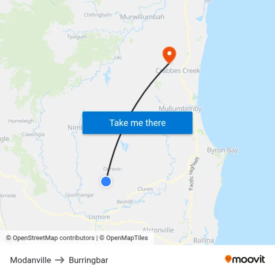 Modanville to Burringbar map