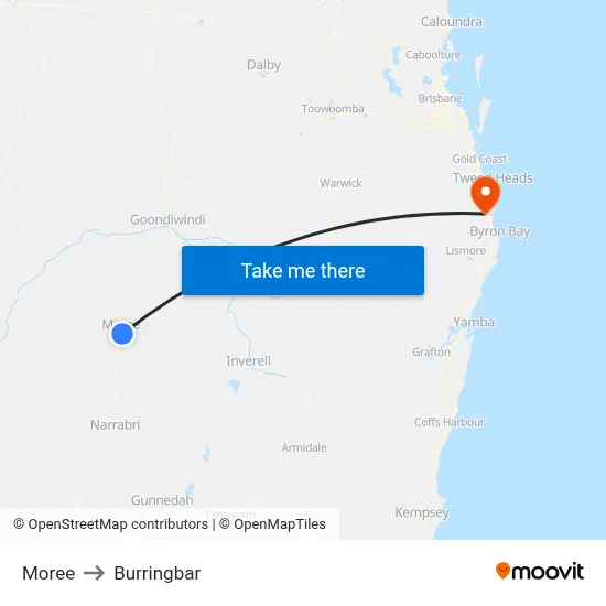 Moree to Burringbar map