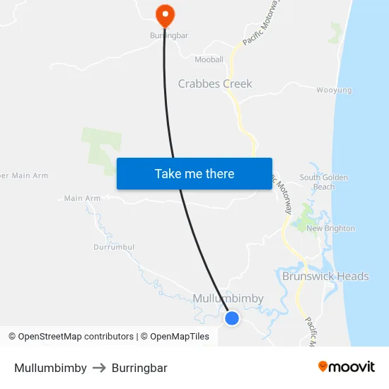 Mullumbimby to Burringbar map