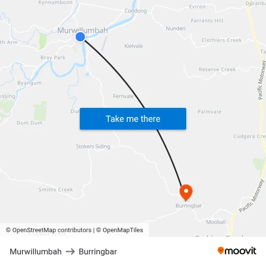 Murwillumbah to Burringbar map