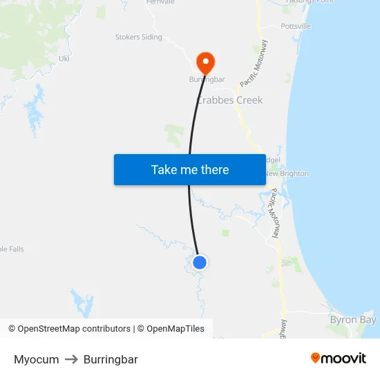 Myocum to Burringbar map