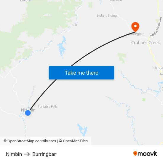 Nimbin to Burringbar map