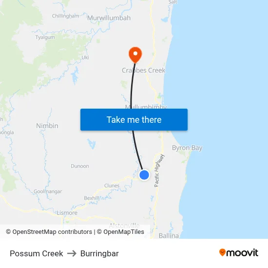 Possum Creek to Burringbar map