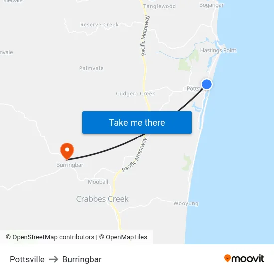Pottsville to Burringbar map