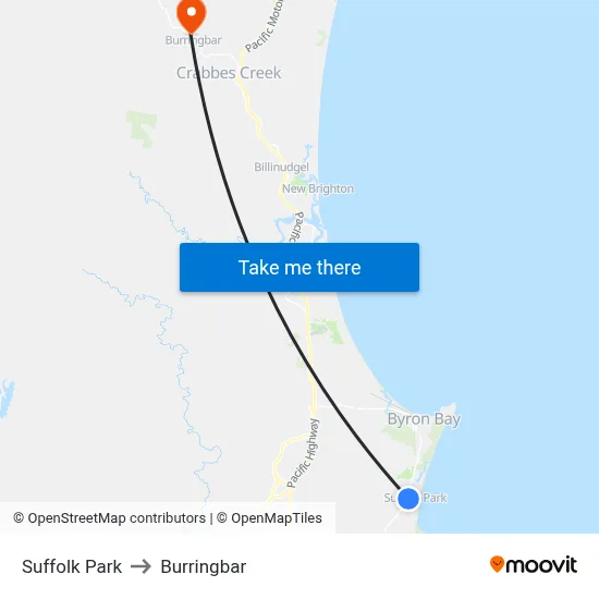 Suffolk Park to Burringbar map