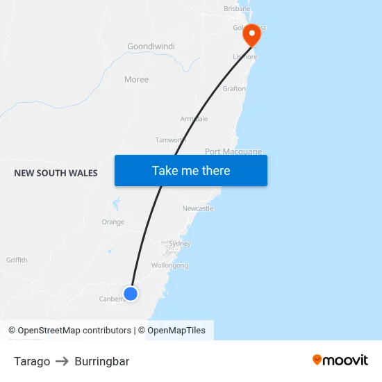 Tarago to Burringbar map