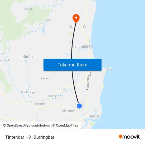 Tintenbar to Burringbar map