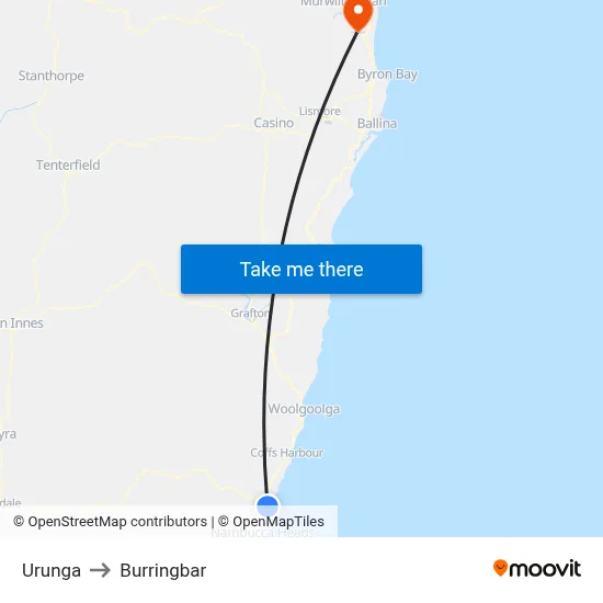 Urunga to Burringbar map