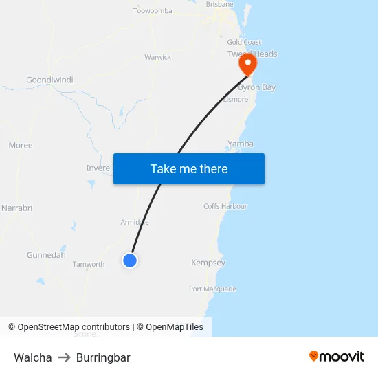Walcha to Burringbar map