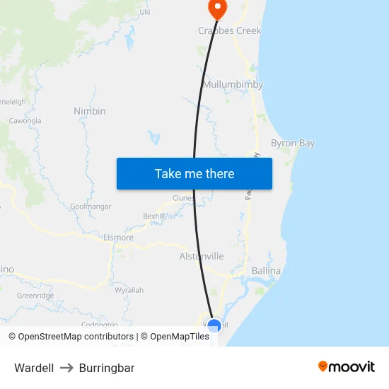 Wardell to Burringbar map