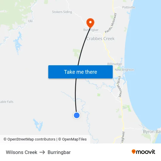 Wilsons Creek to Burringbar map