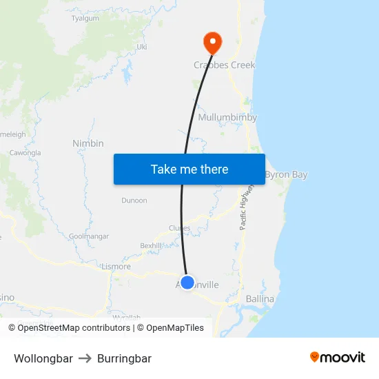Wollongbar to Burringbar map
