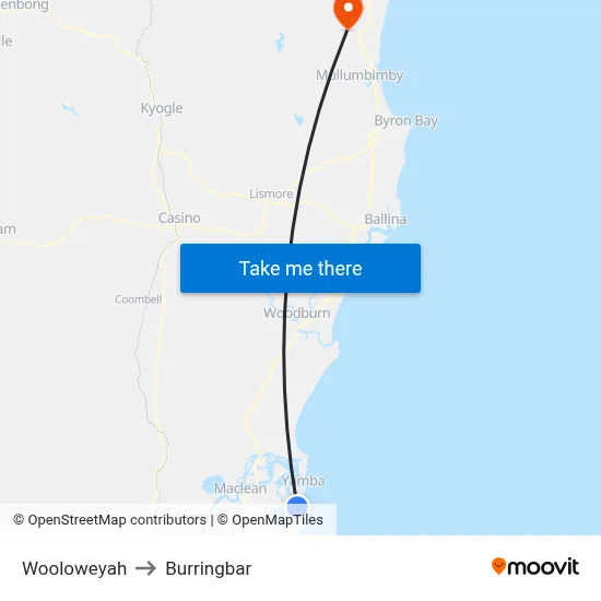 Wooloweyah to Burringbar map