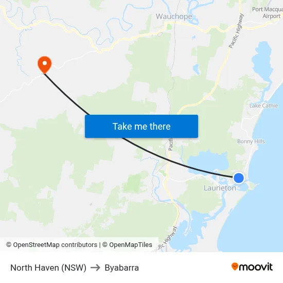 North Haven (NSW) to Byabarra map