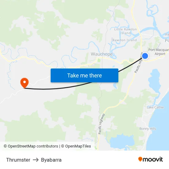 Thrumster to Byabarra map