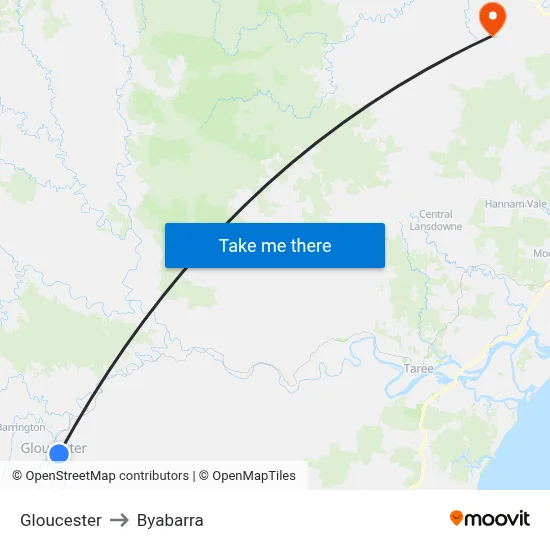 Gloucester to Byabarra map