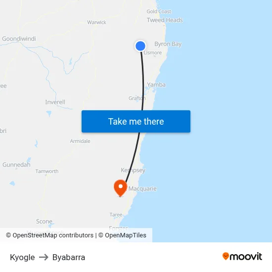 Kyogle to Byabarra map