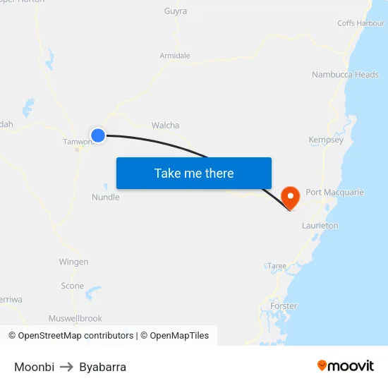 Moonbi to Byabarra map