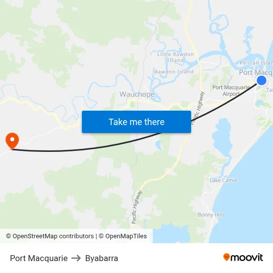 Port Macquarie to Byabarra map