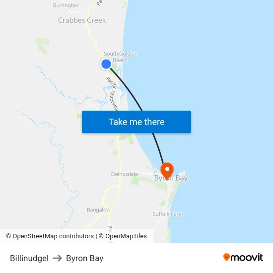 Billinudgel to Byron Bay map