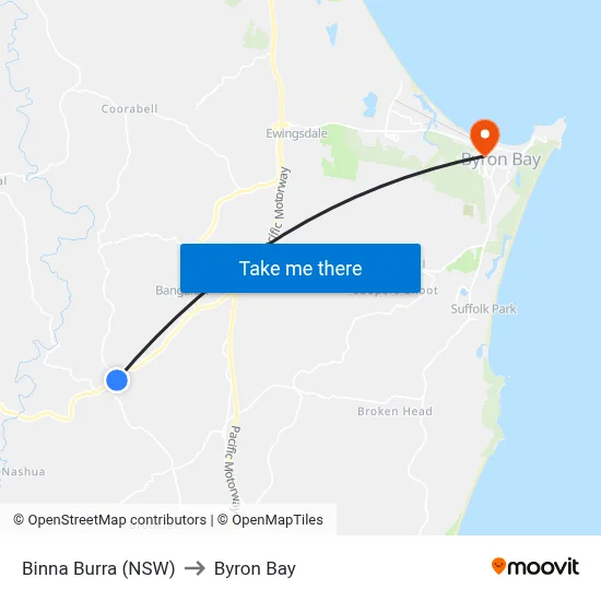 Binna Burra (NSW) to Byron Bay map
