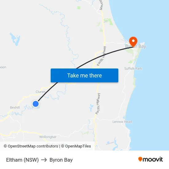 Eltham (NSW) to Byron Bay map