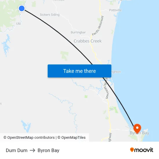 Dum Dum to Byron Bay map