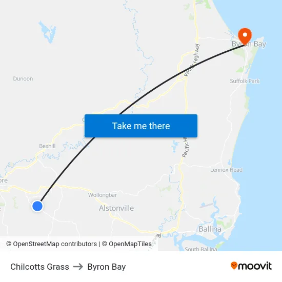 Chilcotts Grass to Byron Bay map