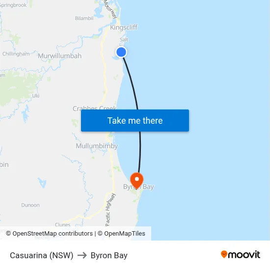 Casuarina (NSW) to Byron Bay map