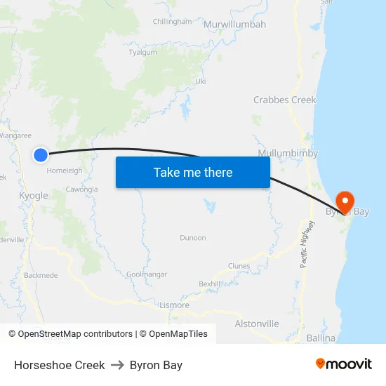 Horseshoe Creek to Byron Bay map