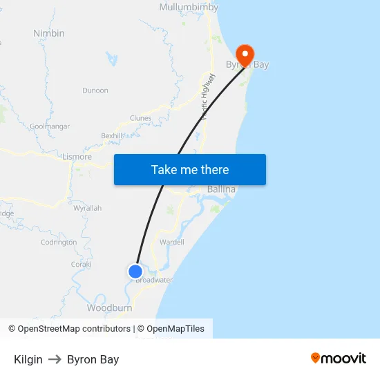 Kilgin to Byron Bay map