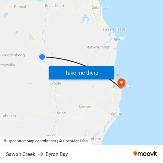 Sawpit Creek to Byron Bay map