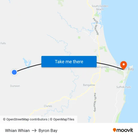 Whian Whian to Byron Bay map