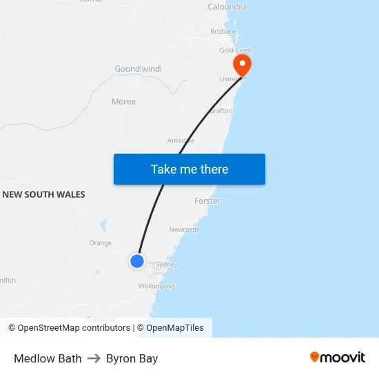 Medlow Bath to Byron Bay map