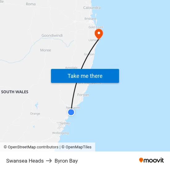 Swansea Heads to Byron Bay map