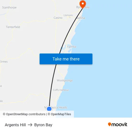 Argents Hill to Byron Bay map