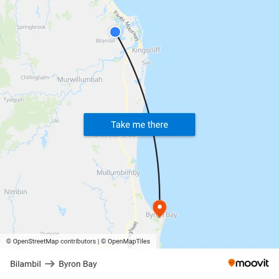 Bilambil to Byron Bay map