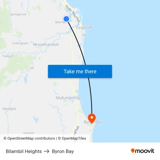 Bilambil Heights to Byron Bay map