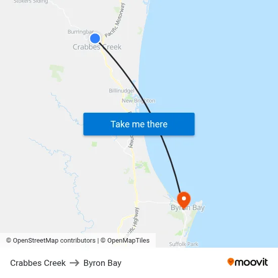 Crabbes Creek to Byron Bay map