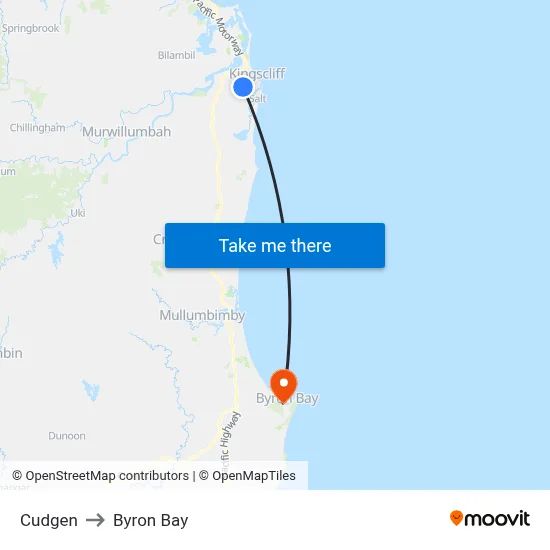 Cudgen to Byron Bay map