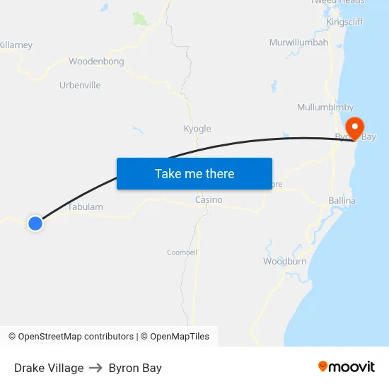 Drake Village to Byron Bay map