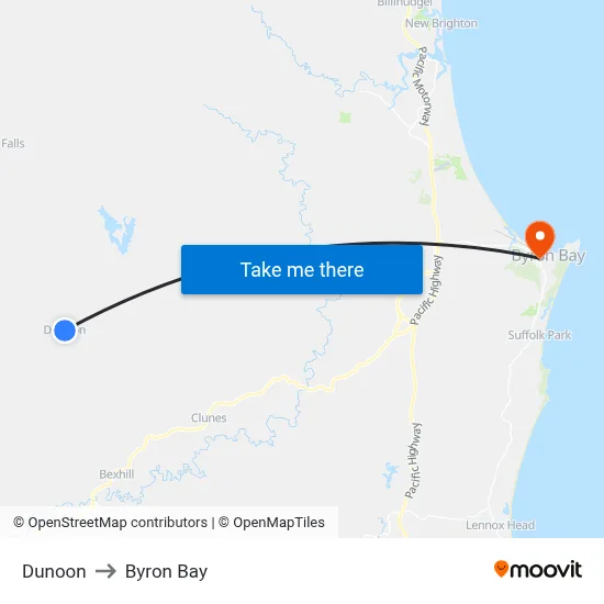 Dunoon to Byron Bay map