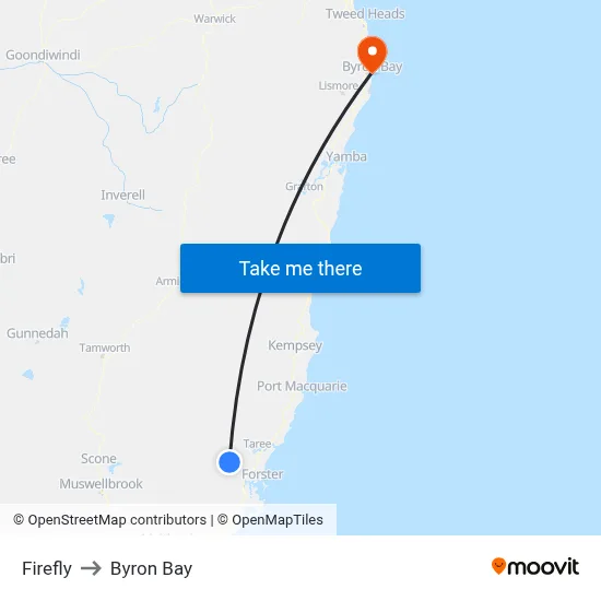 Firefly to Byron Bay map