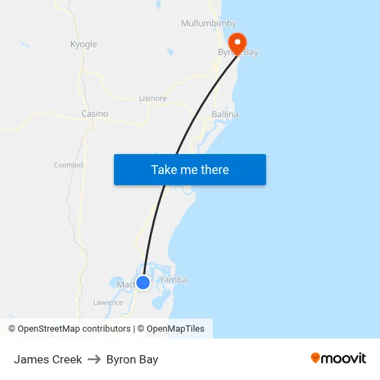 James Creek to Byron Bay map