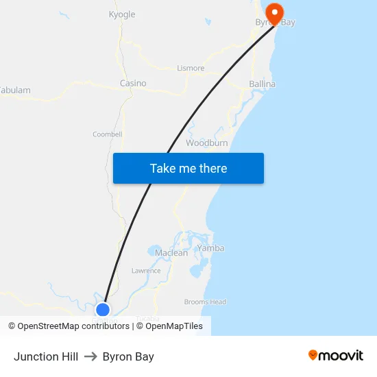 Junction Hill to Byron Bay map
