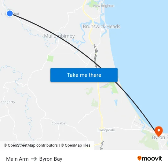 Main Arm to Byron Bay map