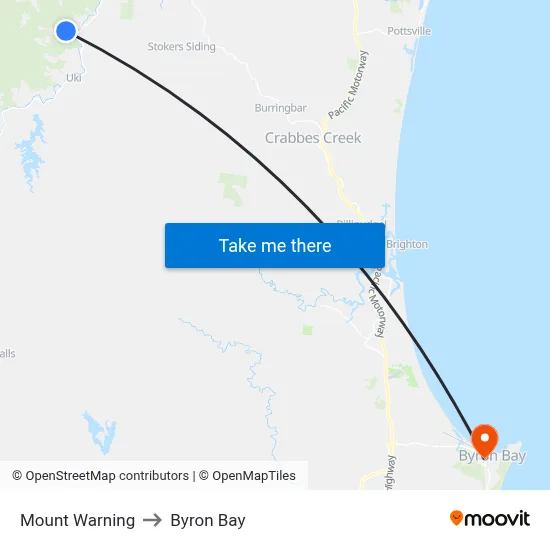 Mount Warning to Byron Bay map