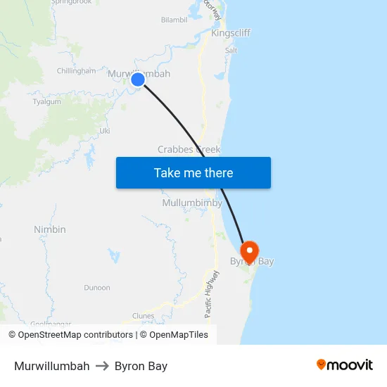 Murwillumbah to Byron Bay map