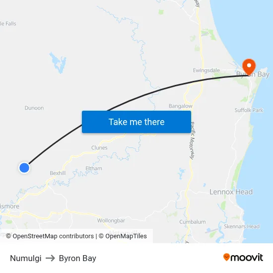 Numulgi to Byron Bay map